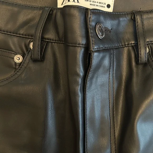 Zara Black Faux Leather Pants 4 - Picture 5 of 5